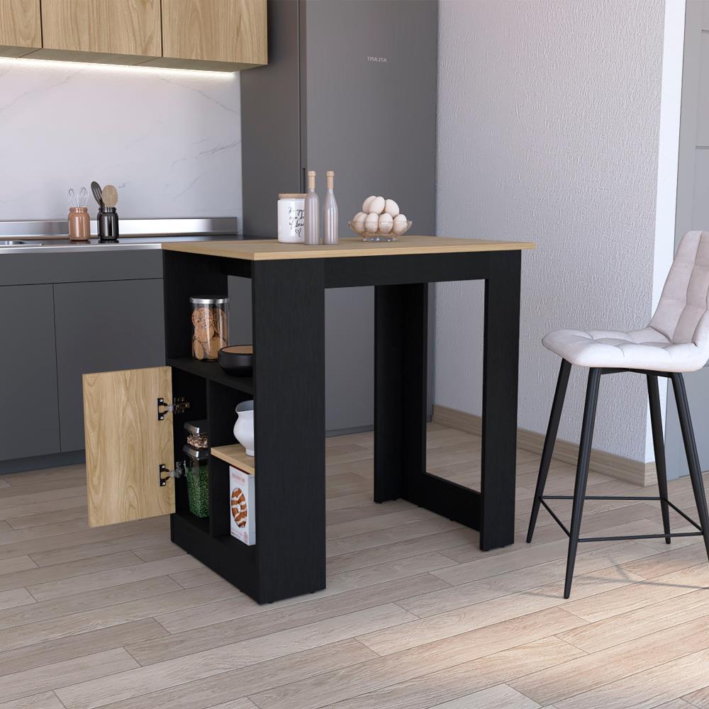 Kitchen Island with Push-to-Open Cabinet and Side Shelves