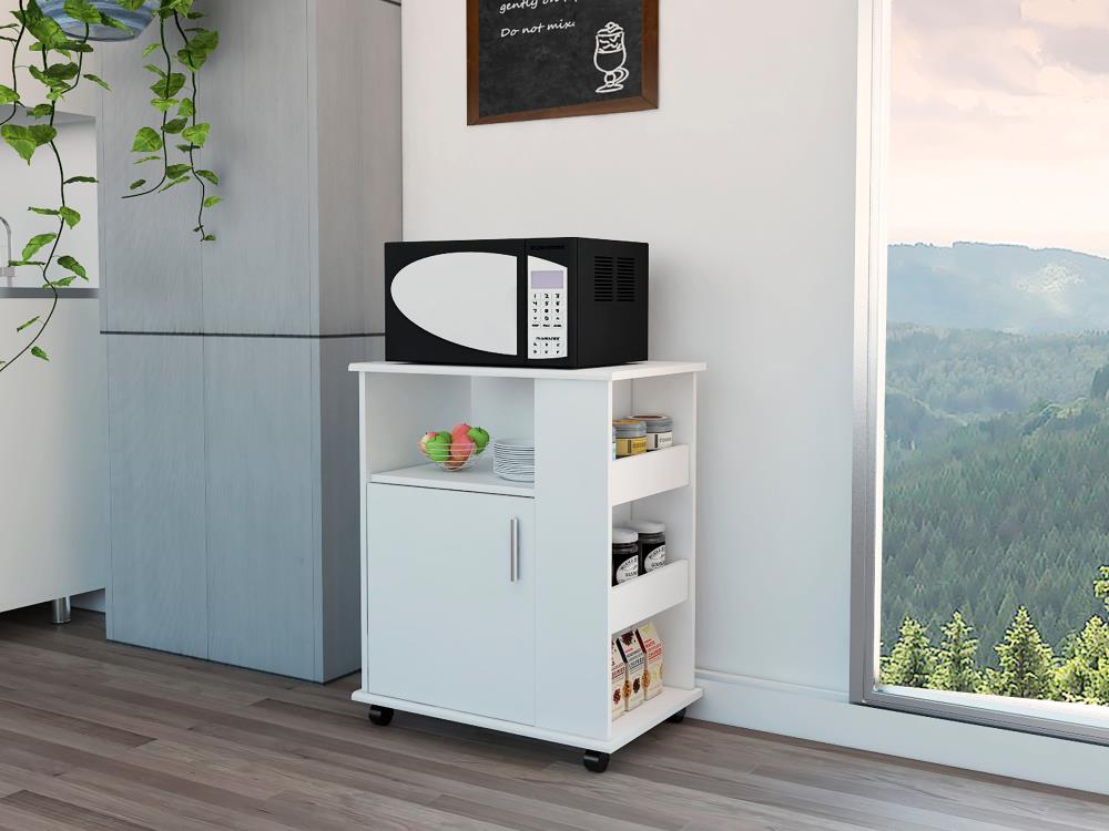 Microwave Cart with Storage Cabinet and Shelves
