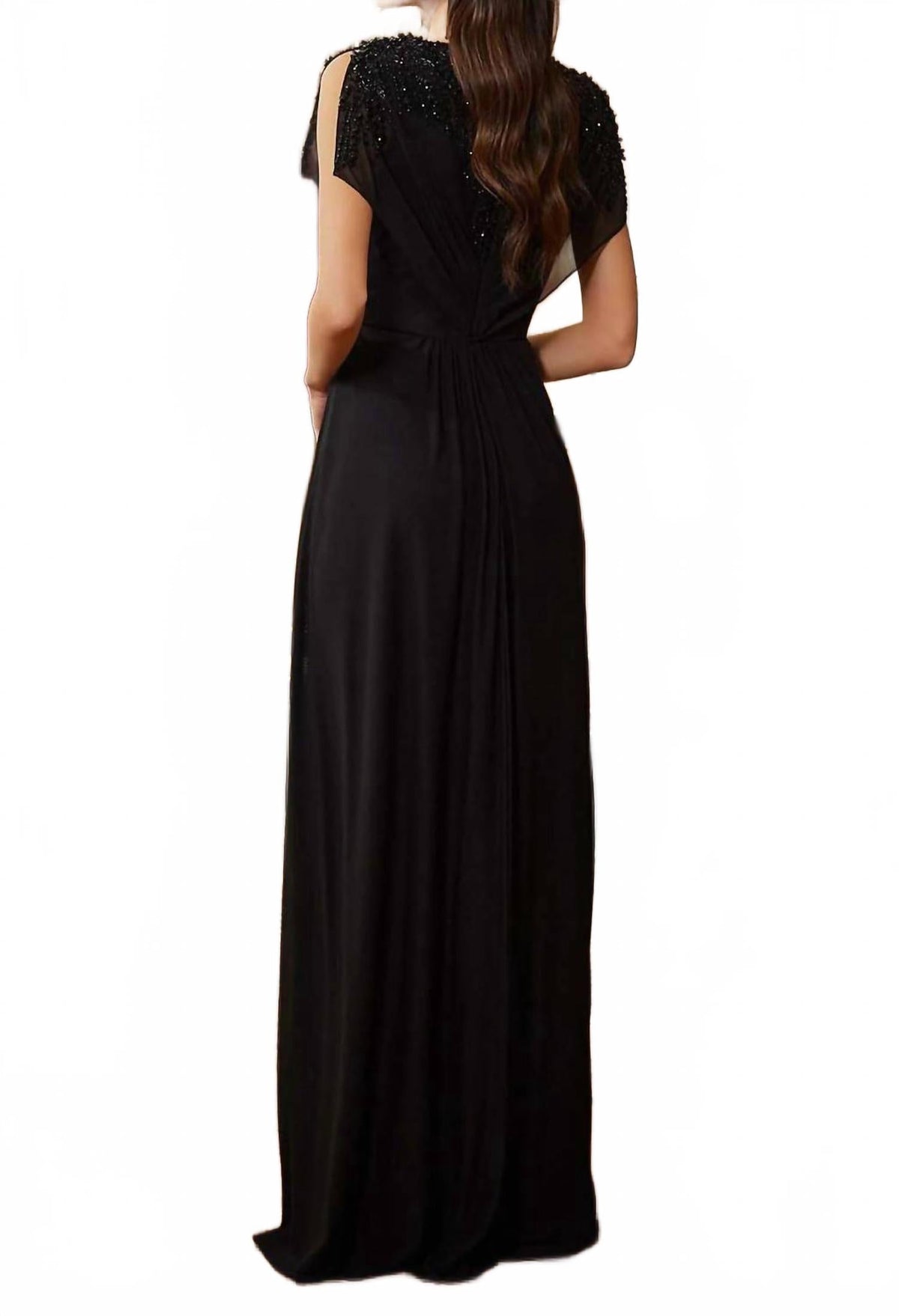 Cap Sleeves Mesh Gown In Black