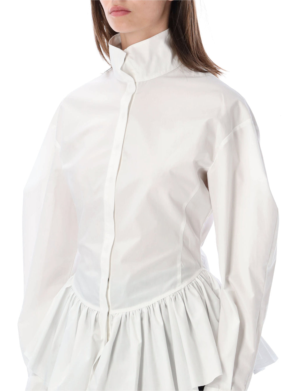 Elaine Popeline High Collar Peplum Blouse