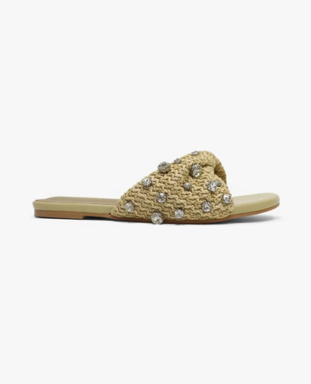 Women's Rhinestone Raffia Slide Sandals In Natural