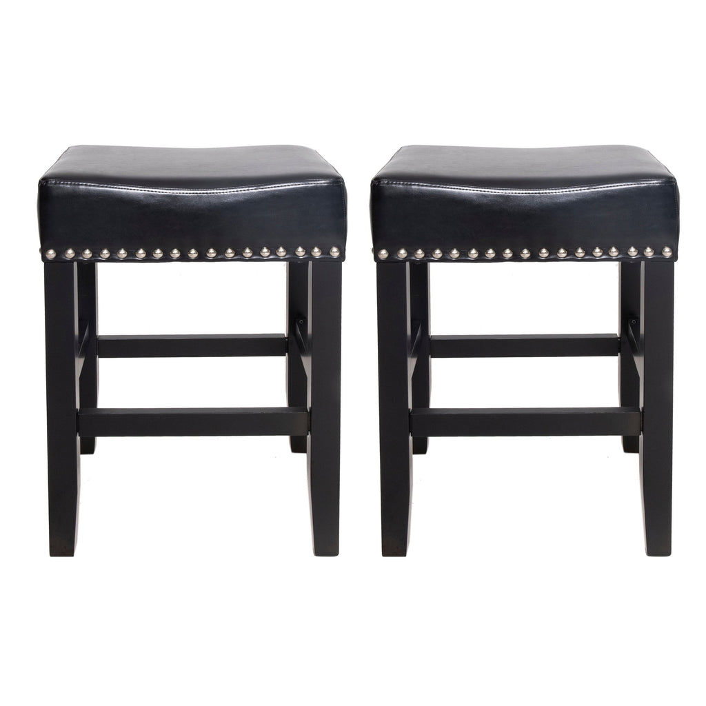 Set of 2 Backless Leather Counter Stools