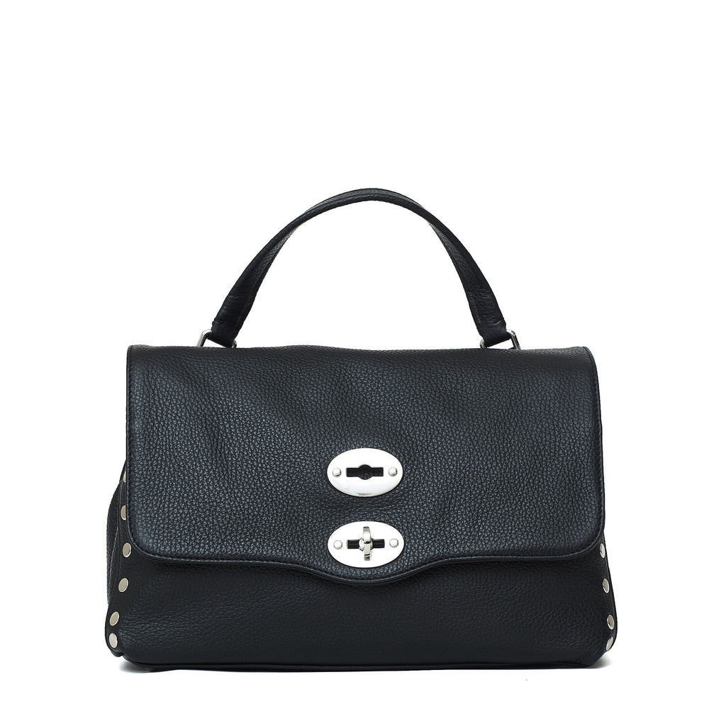 Structured Pebbled Leather Dual Closure Shoulder Bag