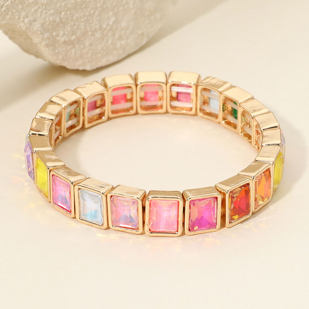 Rectangle Crystal Beaded Stretch Bracelet