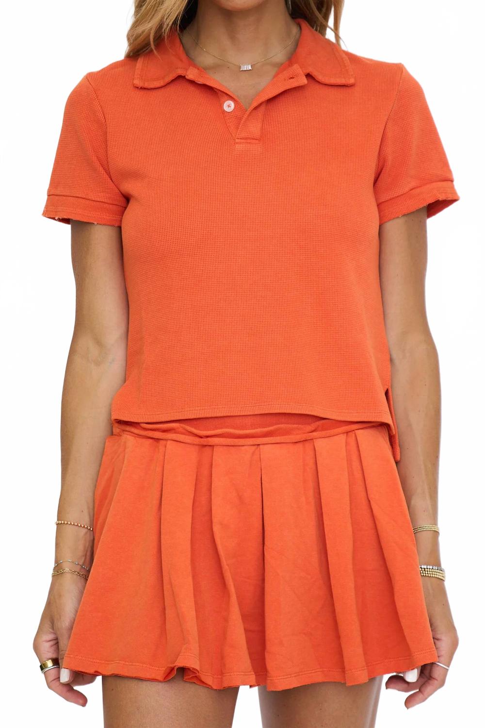 Polo Shirt Set With Pleated Flare Skort In Orange