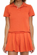 Polo Shirt Set With Pleated Flare Skort In Orange