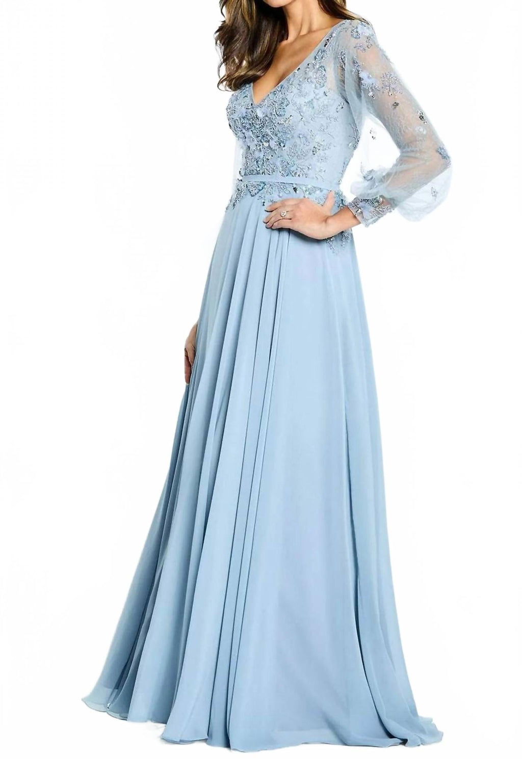 Long Sleeve A-Line Maxi Dress In Blue Haze