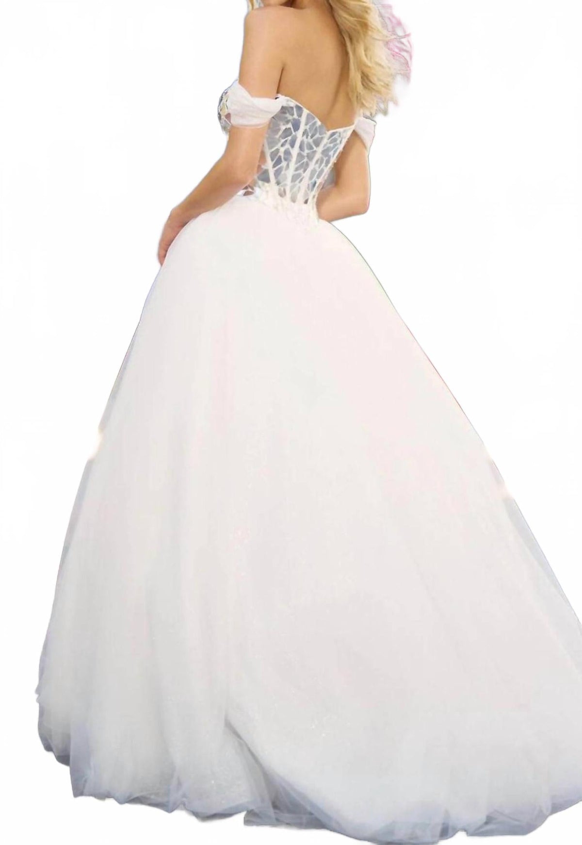 Organza Ball Prom Gown In Ivory/silver