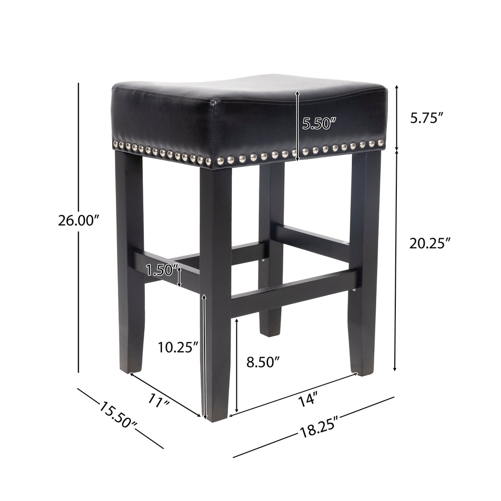 Set of 2 Backless Leather Counter Stools