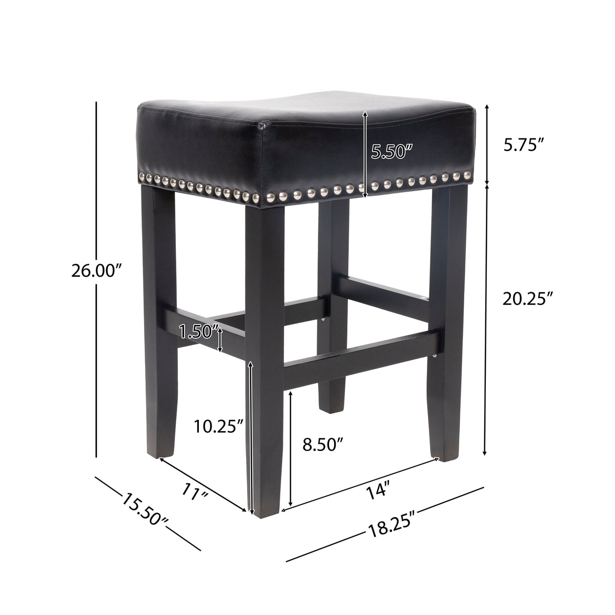 Set of 2 Backless Leather Counter Stools
