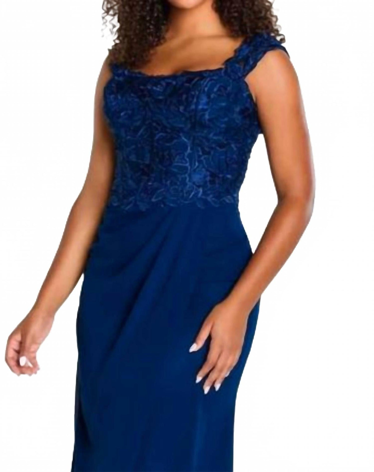 Cap Sleeve Formal Maxi Dress In Navy Blue