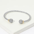 14K Gold Plated Two Tone CZ Pave Ball Tip Braided Cuff Bracelet
