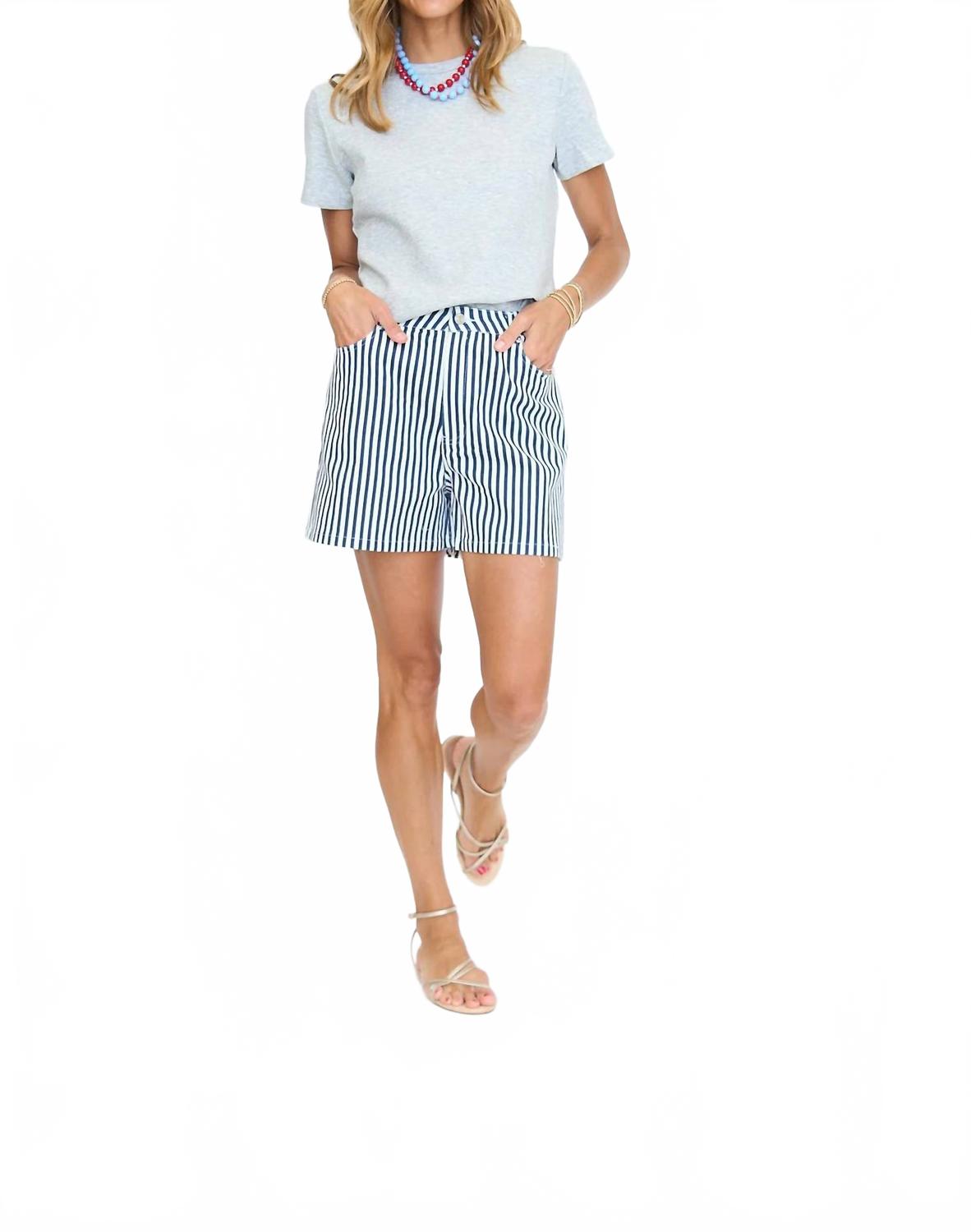 Striped High Waisted Shorts In Navy