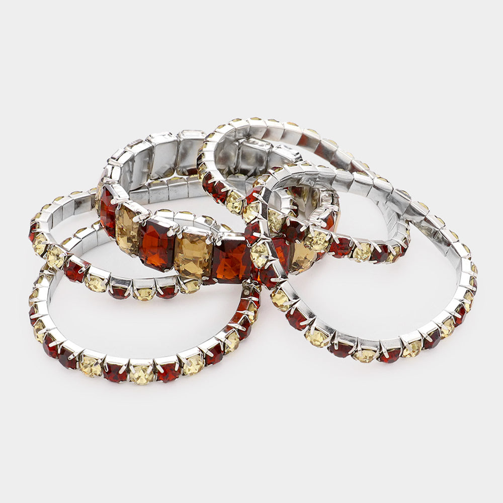 5PCS - Emerald Cut Round Stone Stretch Evening Bracelets