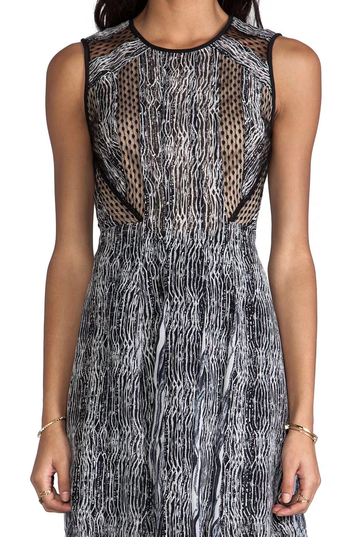 Ida Textured Stripe Dress In Black/grey/white