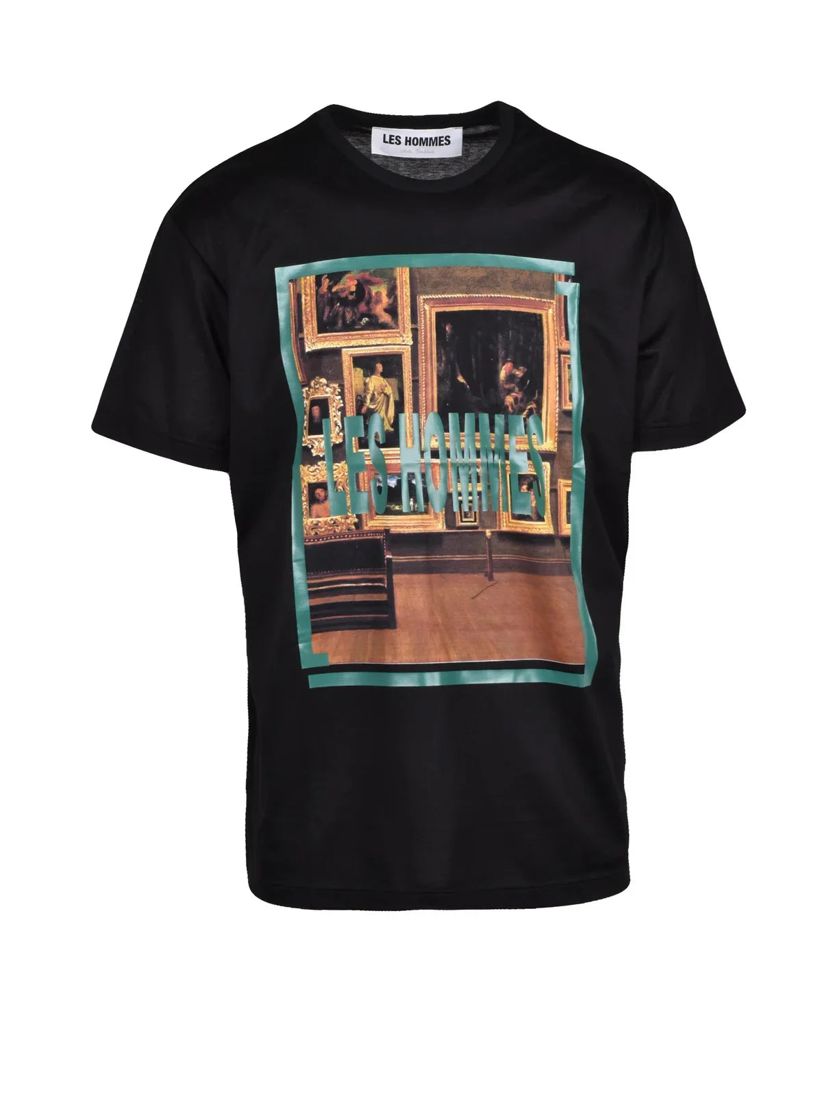 Black Short-Sleeve Gallery Print Cotton T-Shirt