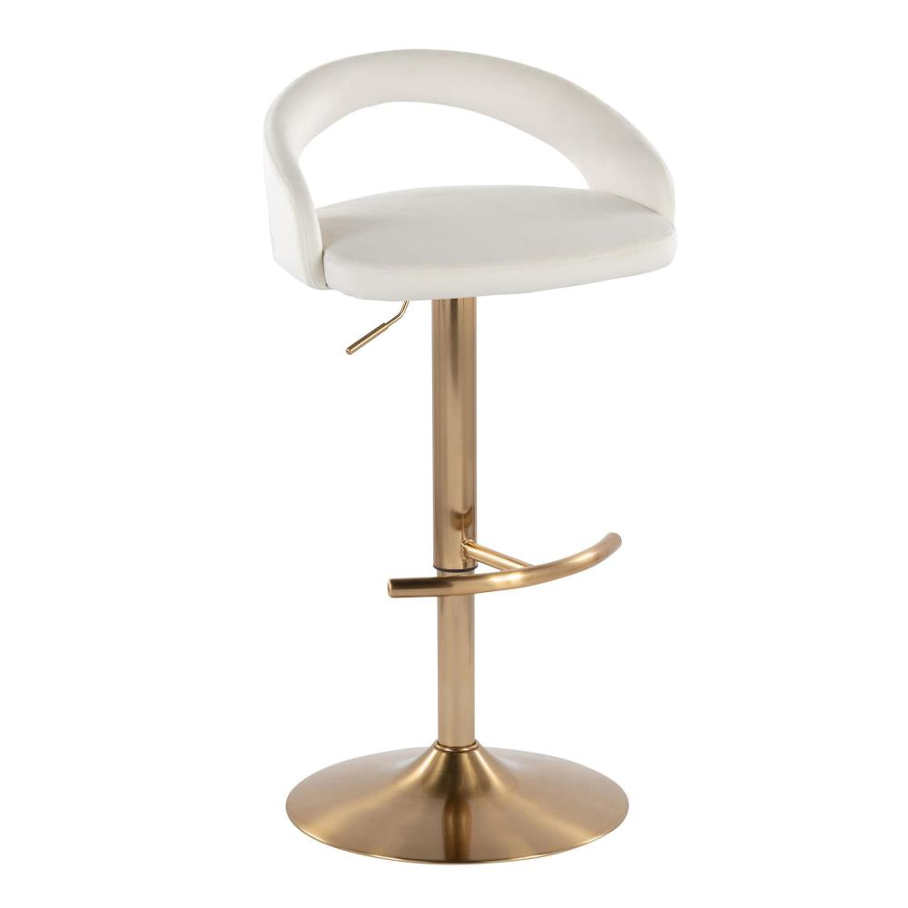Set of 2 Adjustable Height Bar Stools with Upholstered Seats and Decorative Footrests
