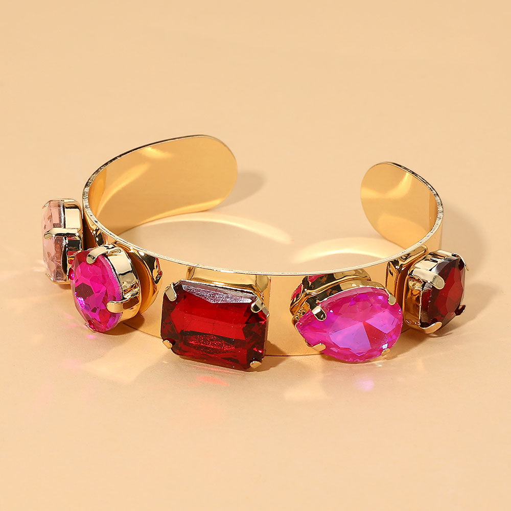 Multi-Shaped Faceted Stone Cluster Embellished Cuff Bracelet