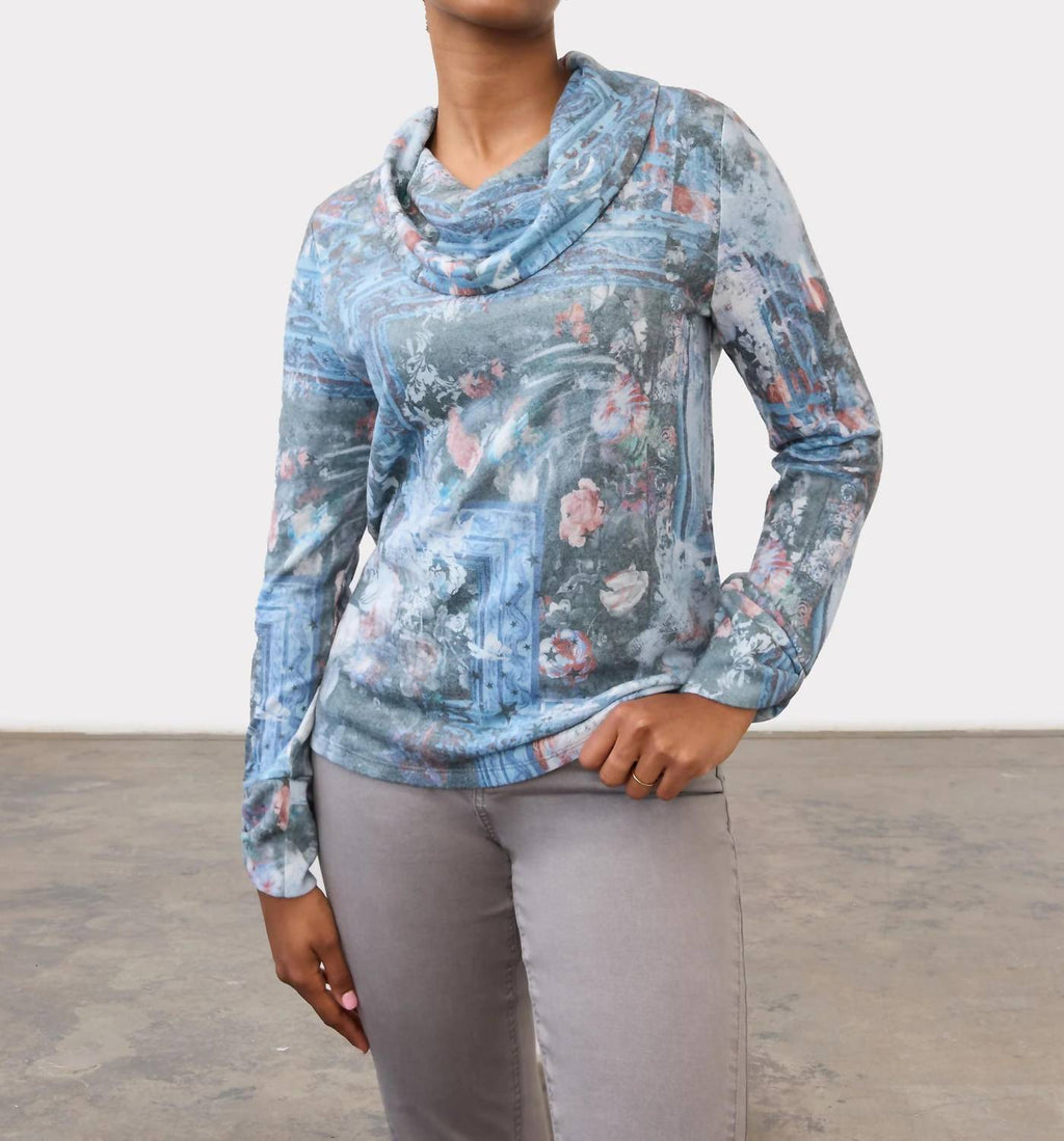 Cowl Neck Top In Indigo Galle