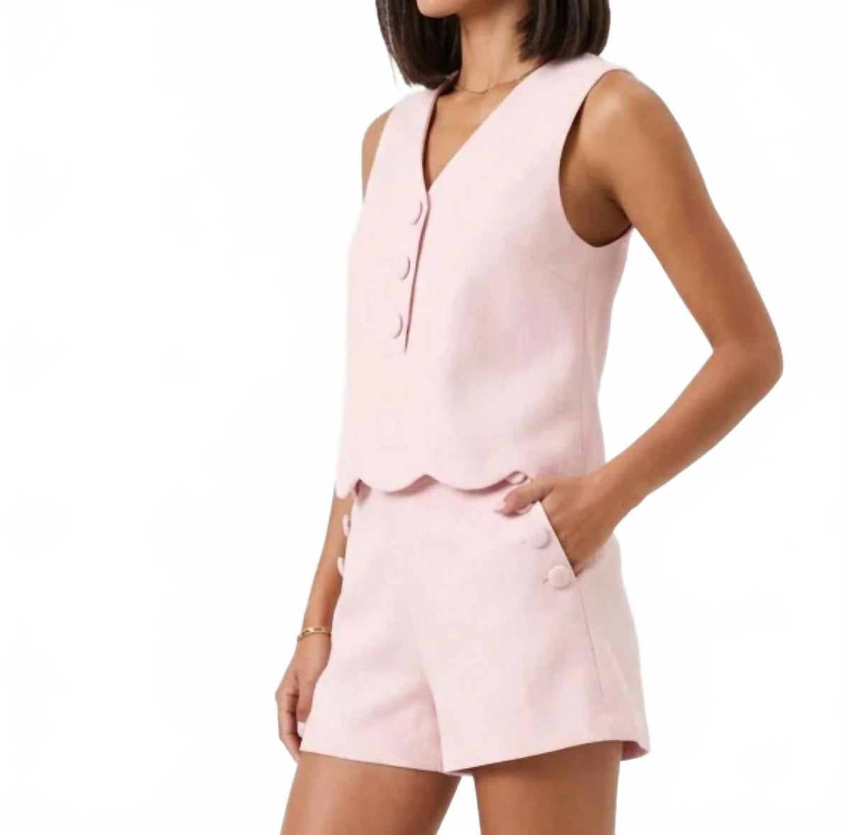 Scallop Top And Short Set In Primrose Pink