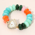 Heart Shape Dial Watch Flat Beaded Stretch Bracelet