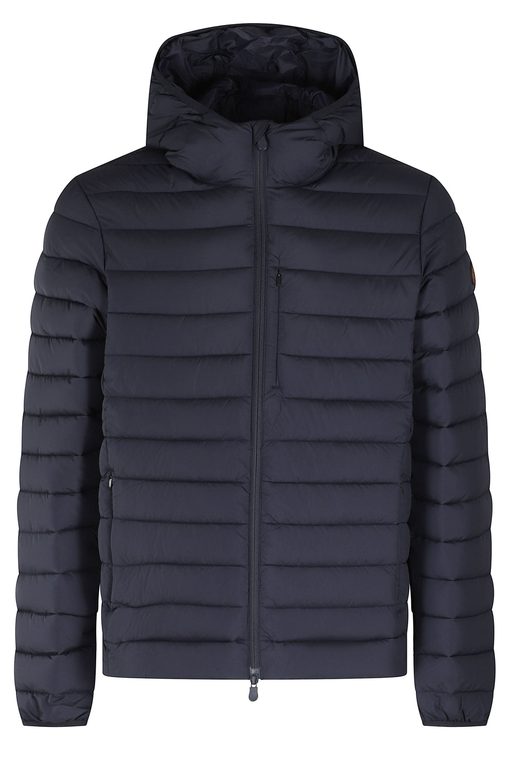 Quilted Blue Padded Jacket With Hood And Zip Pockets
