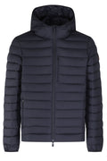 Quilted Blue Padded Jacket With Hood And Zip Pockets