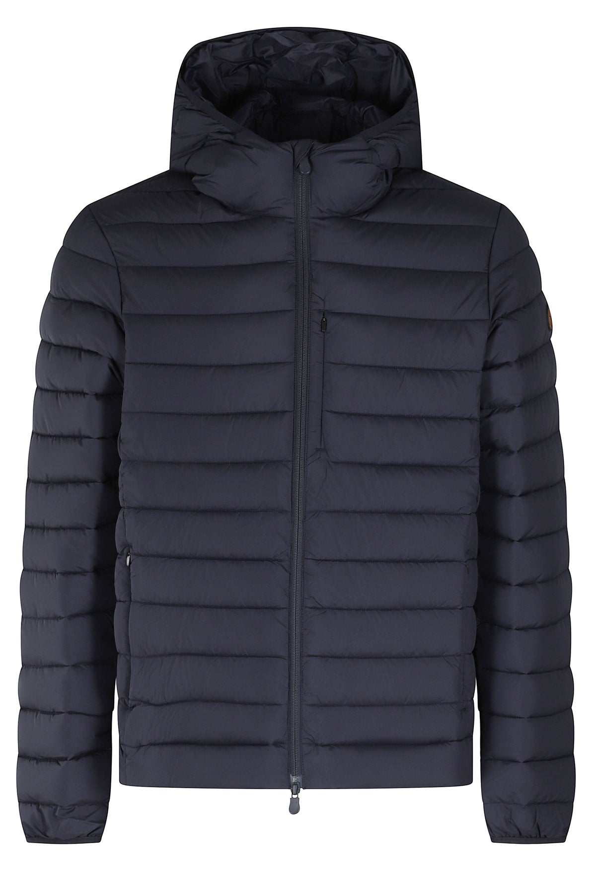 Quilted Blue Padded Jacket With Hood And Zip Pockets