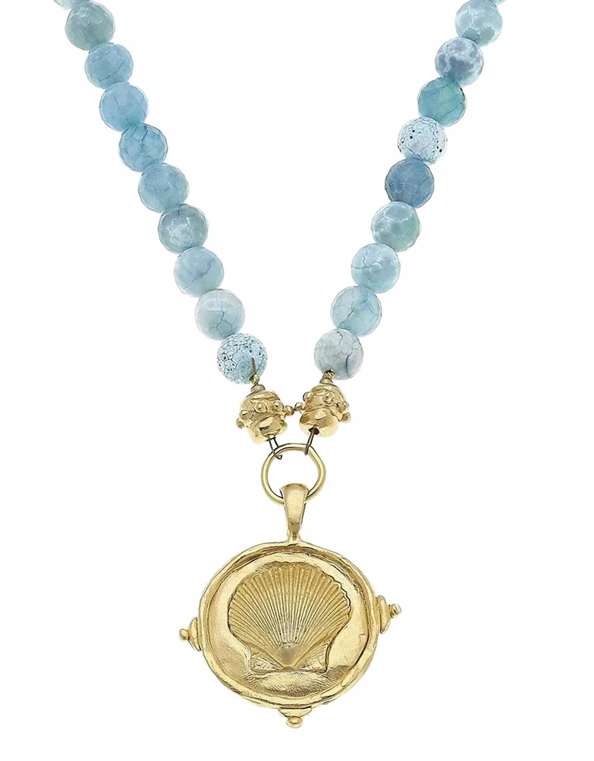 Women's Oyster Shell Necklace In Aqua Fire Agate