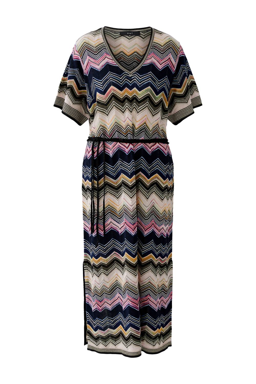 Knitted Zig Zag Print Midi Dress In Rose Blue