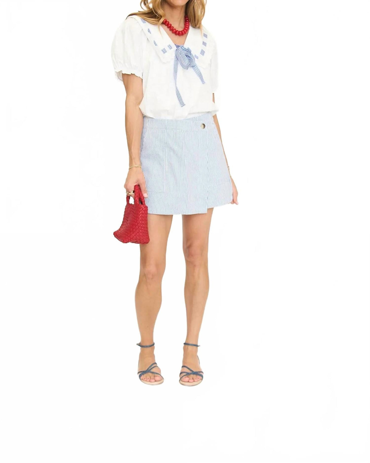 Miriam Gingham Sailor Top In White