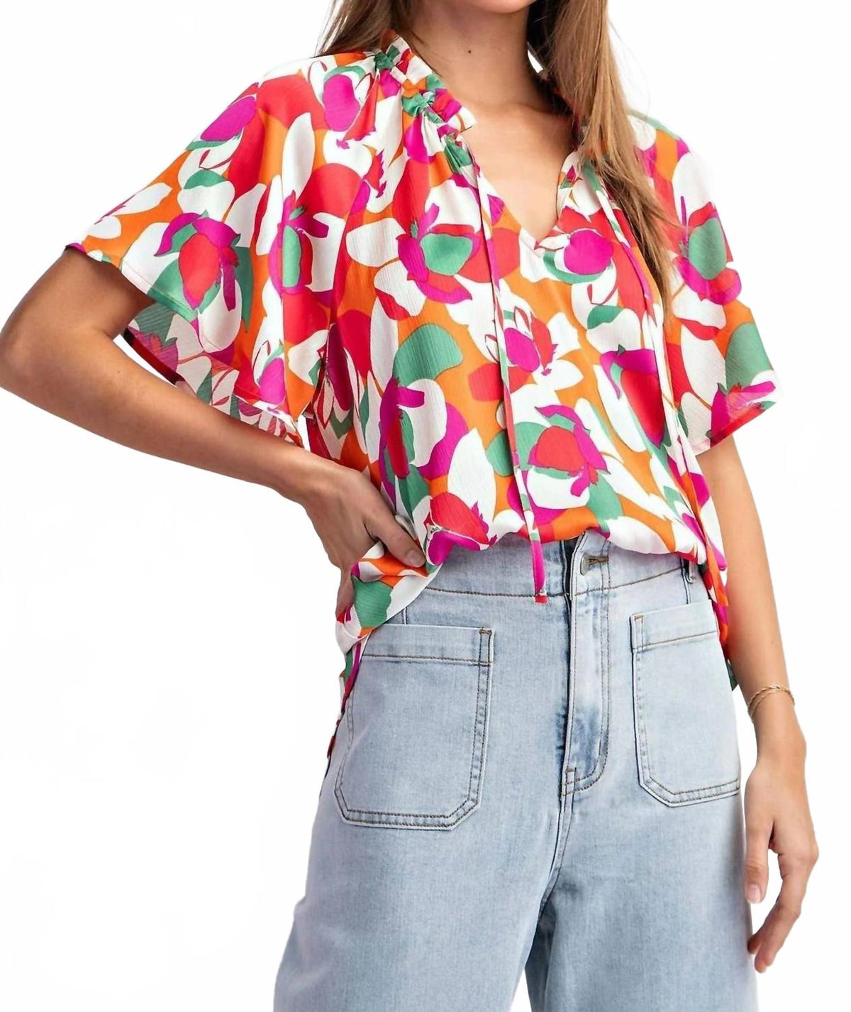 Santa Cruz Floral Printed Short Sleeve Top In Multicolor