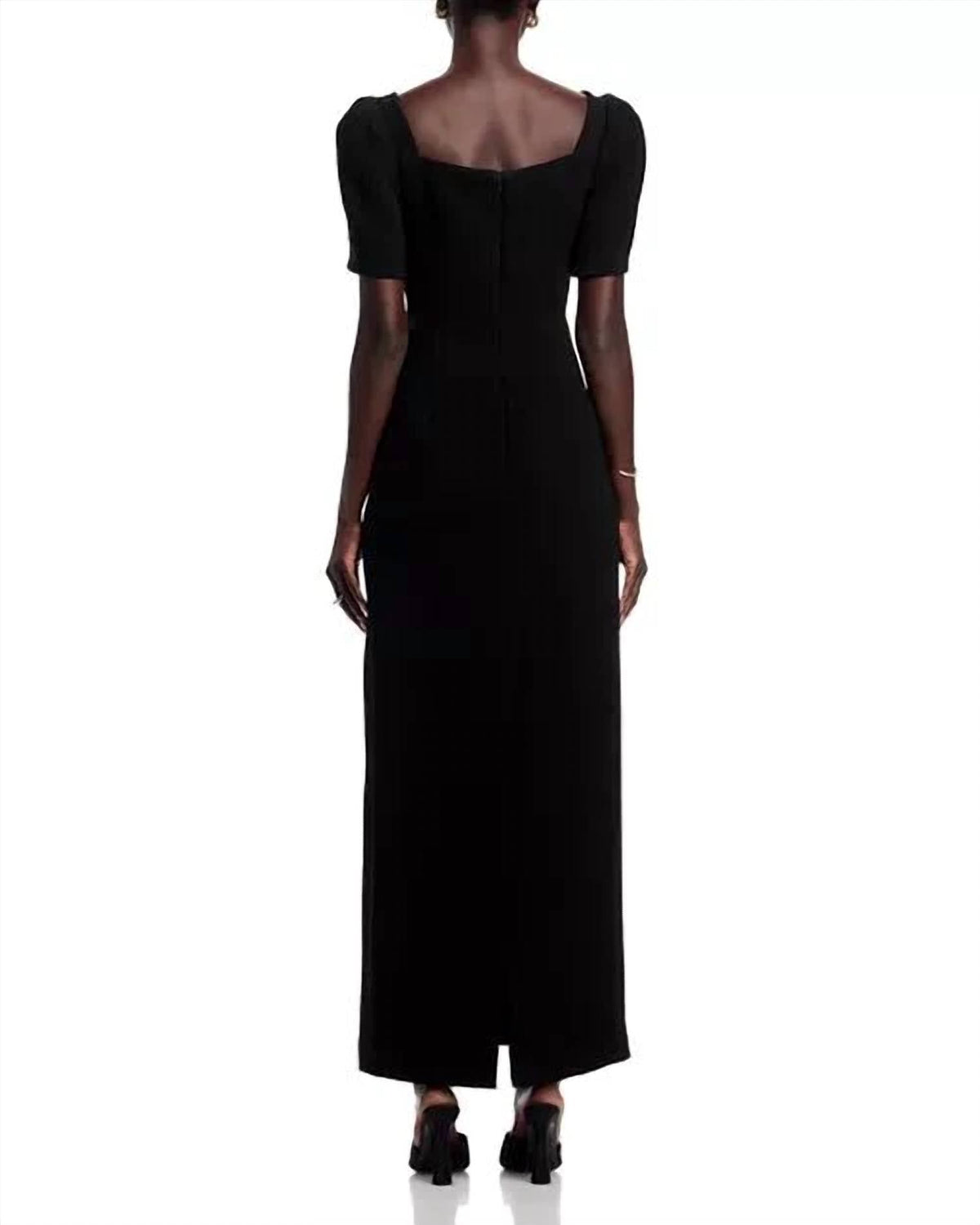Floral Appliqué Crepe Gown In Black