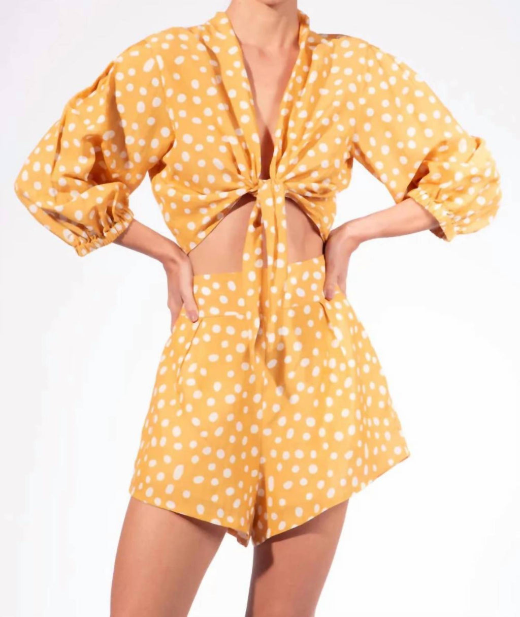 High-Waist Polka Dot Shorts In Cashew Yellow