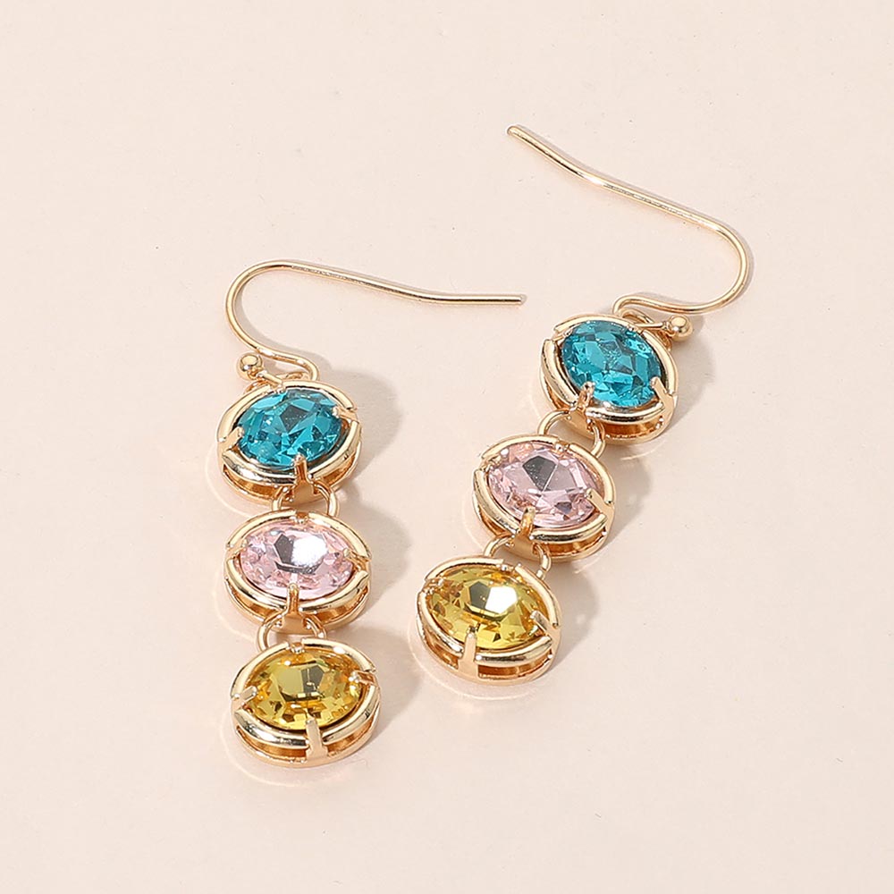 Faceted Oval Stone Link Drop Earrings