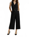 Sash Belt Pinstripe Jumpsuit In Black/vanilla