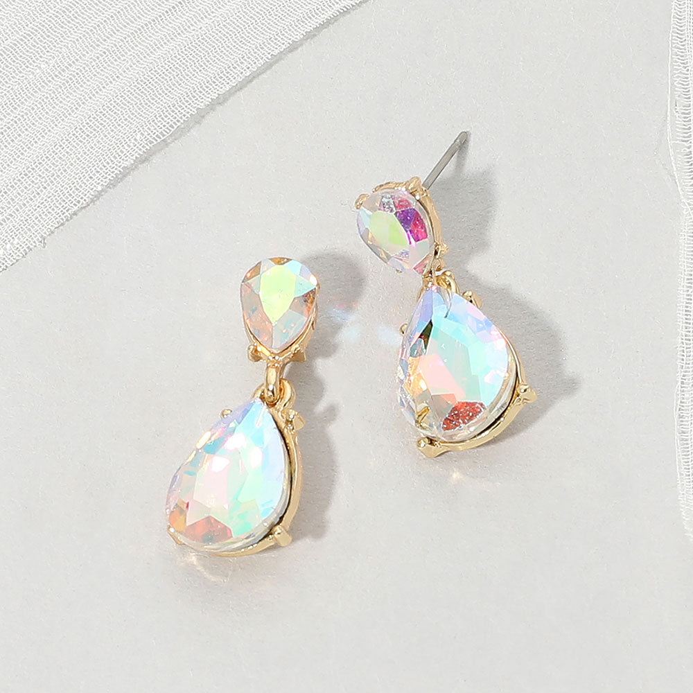Teardrop Stone Cluster Drop Evening Earrings