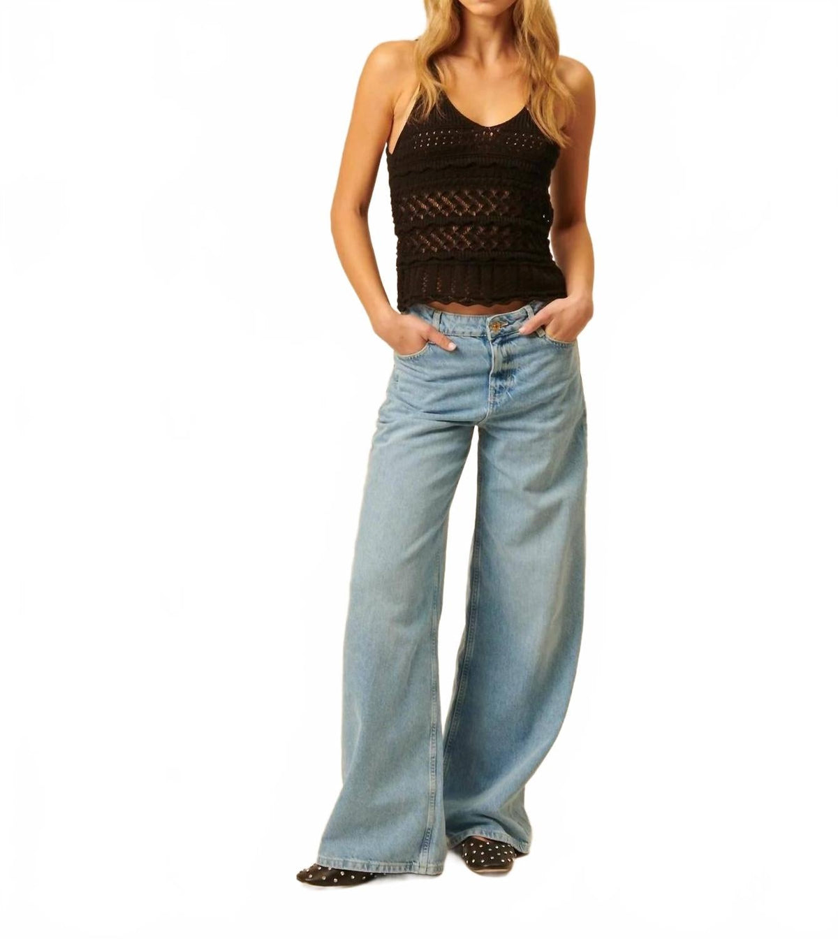 Otis Crochet Tank Top In Caviar