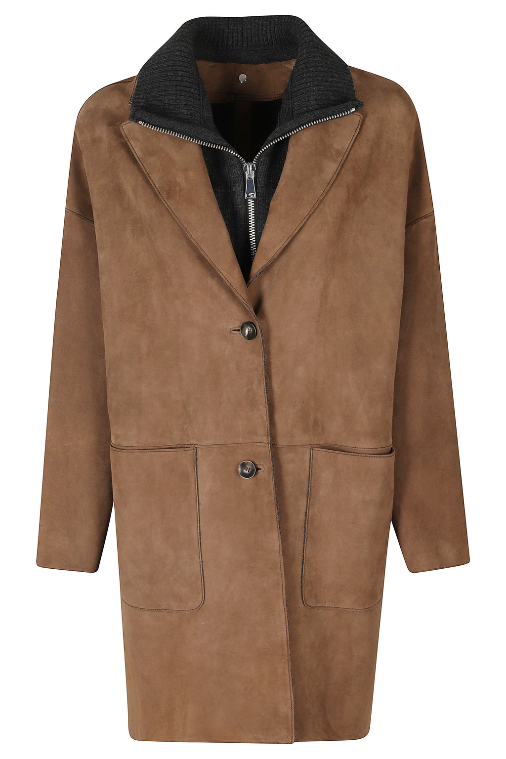 Angelique Bonded Suede Coat With Ribbed Collar
