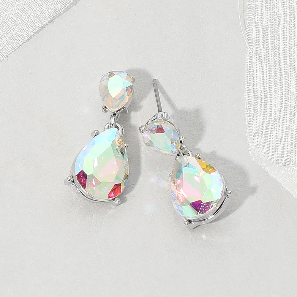 Teardrop Stone Cluster Drop Evening Earrings