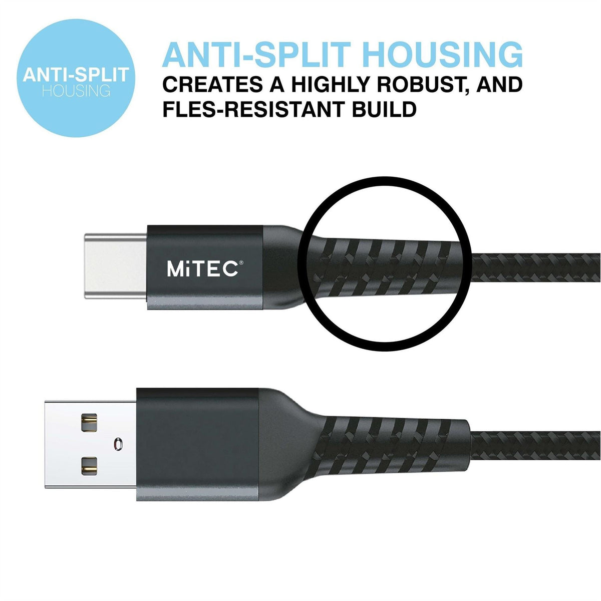 MiTEC 1m Usb C Braided Cable Black