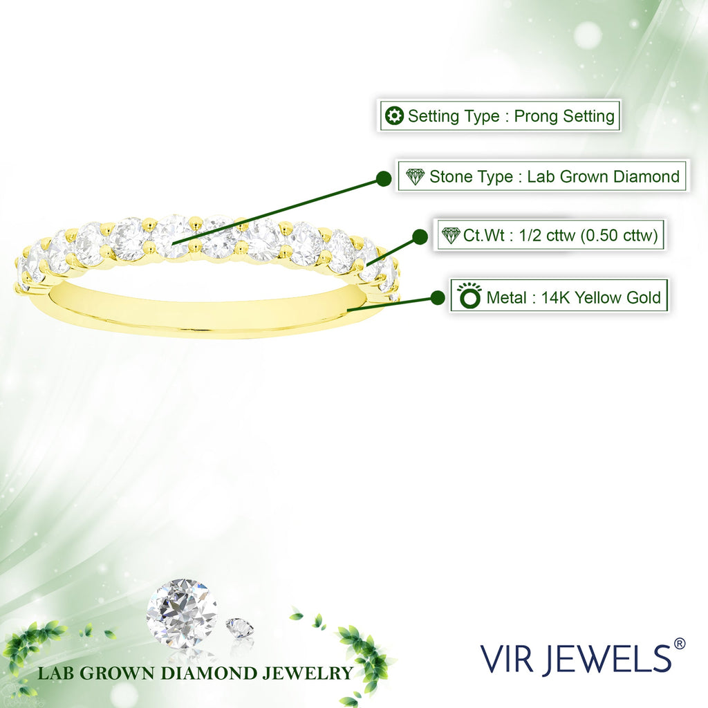 1/2 cttw Lab Grown Diamond Wedding Band in 14K Yellow Gold For Women