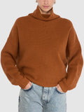 Relaxed Fit Brown Knit Pullover With Ribbed Texture