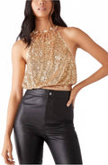 Women's Sequin Halter Top In Gold
