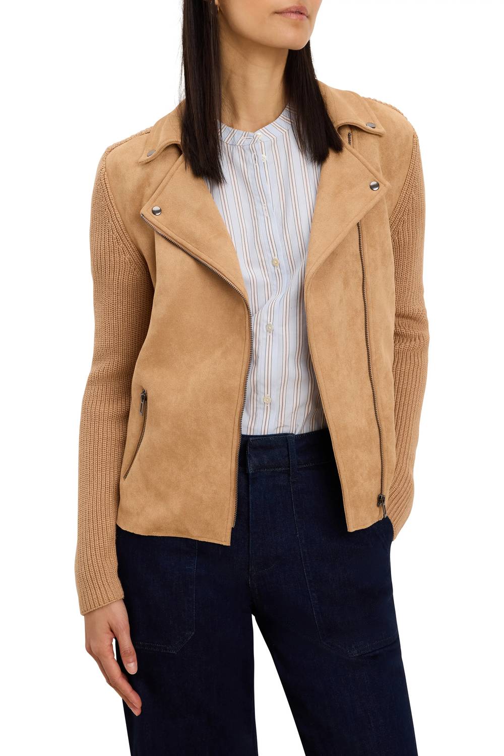 Mixed Media Moto Jacket In Caramel