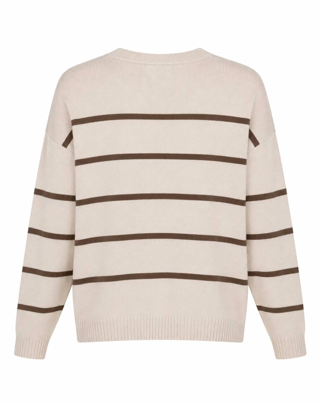 Split Neck Striped Sweater In Bone & Brown