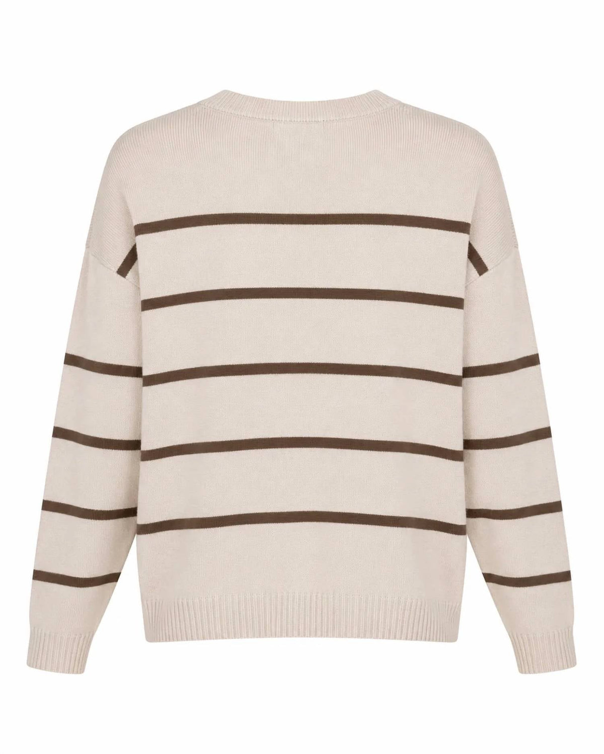 Split Neck Striped Sweater In Bone & Brown