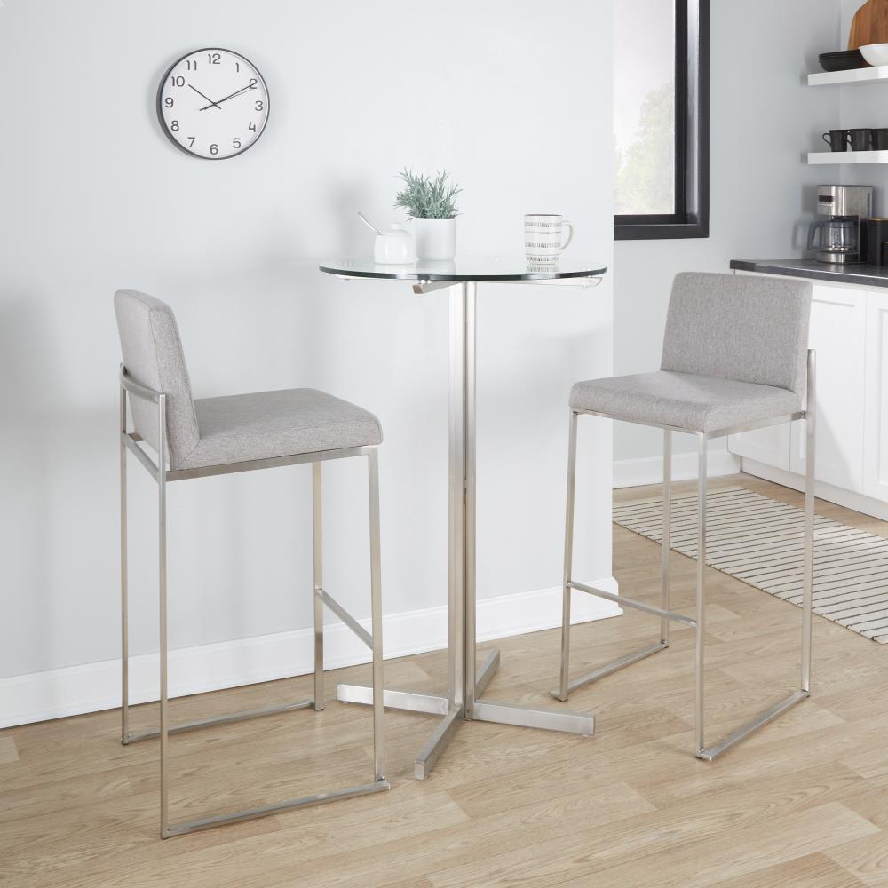 Contemporary High-Back Fabric Barstools Set of 2
