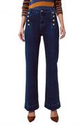 Marine Flare Jeans With Button Detailing In Mid Wash