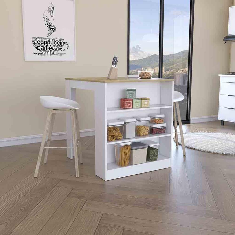Kitchen Counter Dining Table with Side Shelves